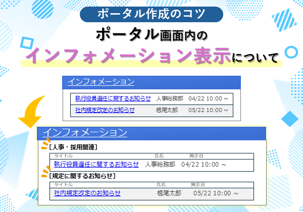【ポータル作成のコツ】ポータル画面内のインフォメーション表示について